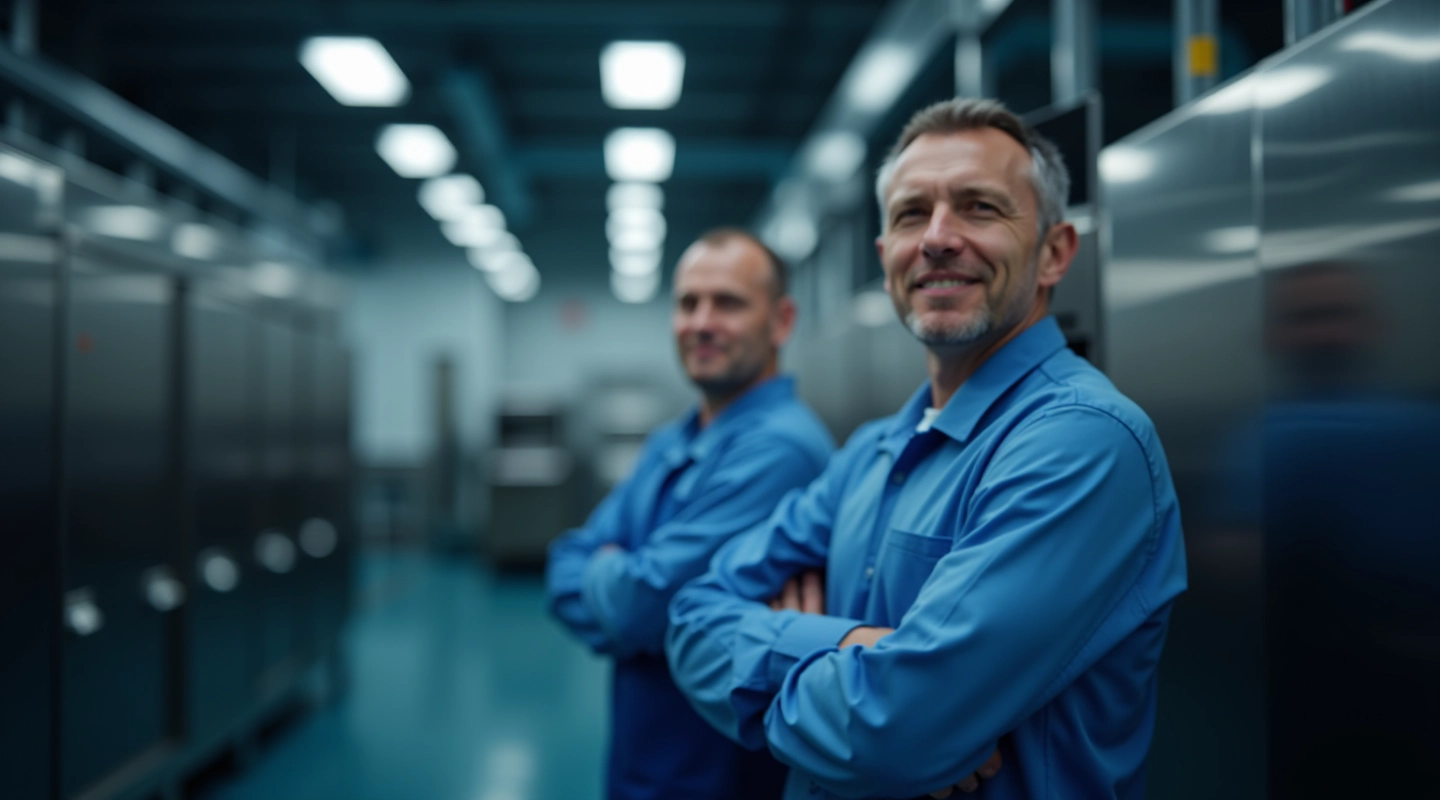 Modern industrial filtration equipment in manufacturing facility with clean workspace