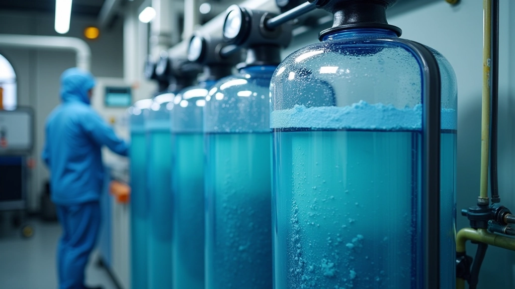Water filtration system with transparent tanks showing sediment removal process
